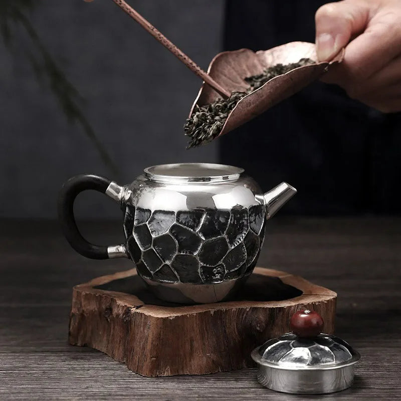 Sterling Silver 999 Teapot Handmade Tea Set Vintage Teapot Kettle Chinese Coffee Pots Home Office Tea Ceremony Set Gift 200CC