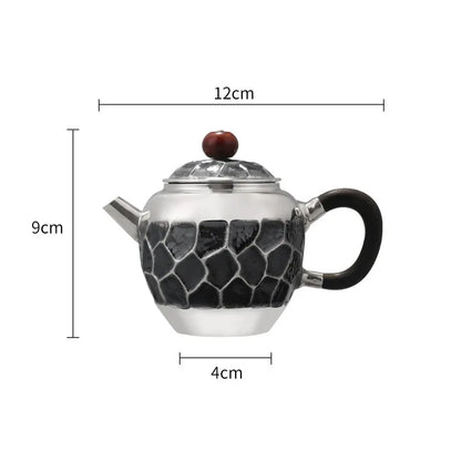Sterling Silver 999 Teapot Handmade Tea Set Vintage Teapot Kettle Chinese Coffee Pots Home Office Tea Ceremony Set Gift 200CC