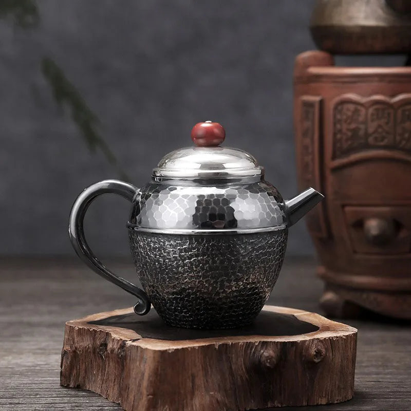 Sterling Silver 999 Teapot Handmade Tea Set Vintage Teapot Kettle Chinese Coffee Pots Home Office Tea Ceremony Set Gift 200CC
