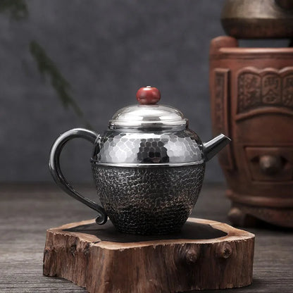 Sterling Silver 999 Teapot Handmade Tea Set Vintage Teapot Kettle Chinese Coffee Pots Home Office Tea Ceremony Set Gift 200CC