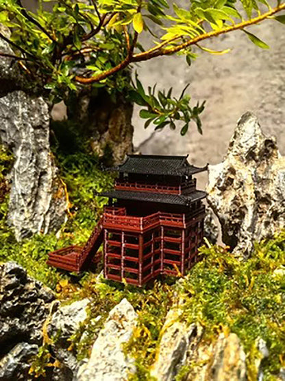 Stilted building landscape small ornaments, ancient architectural models, fake mountains,fish tanks, courtyard bonsai material