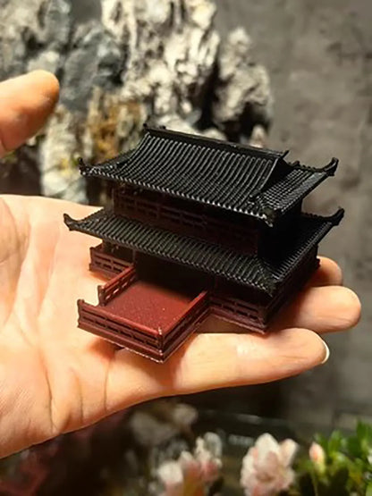 Stilted building landscape small ornaments, ancient architectural models, fake mountains,fish tanks, courtyard bonsai material