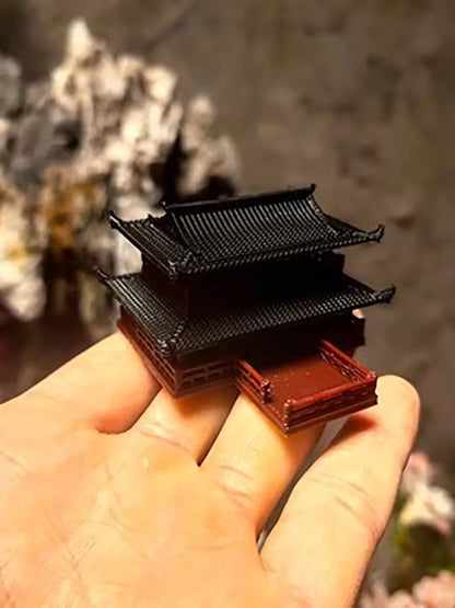 Stilted building landscape small ornaments, ancient architectural models, fake mountains,fish tanks, courtyard bonsai material