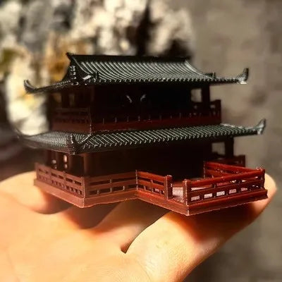 Stilted building landscape small ornaments, ancient architectural models, fake mountains,fish tanks, courtyard bonsai material