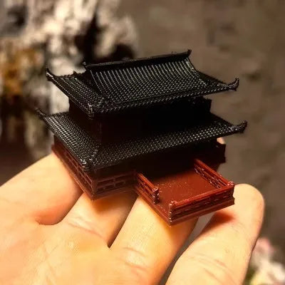Stilted building landscape small ornaments, ancient architectural models, fake mountains,fish tanks, courtyard bonsai material