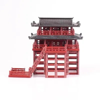 Stilted building landscape small ornaments, ancient architectural models, fake mountains,fish tanks, courtyard bonsai material