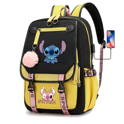 Stitch Boys Girls Kids School Book Bags Women USB Bagpack Teenagers Canvas Laptop Travel Student Backpack