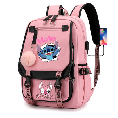 Stitch Boys Girls Kids School Book Bags Women USB Bagpack Teenagers Canvas Laptop Travel Student Backpack