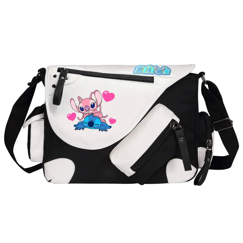 Stitch Printed Women Canvas Casual Zipper Men Shoulder Bag Crossbody Bags Boys Girls Kids Schoolbags Messenger Bag