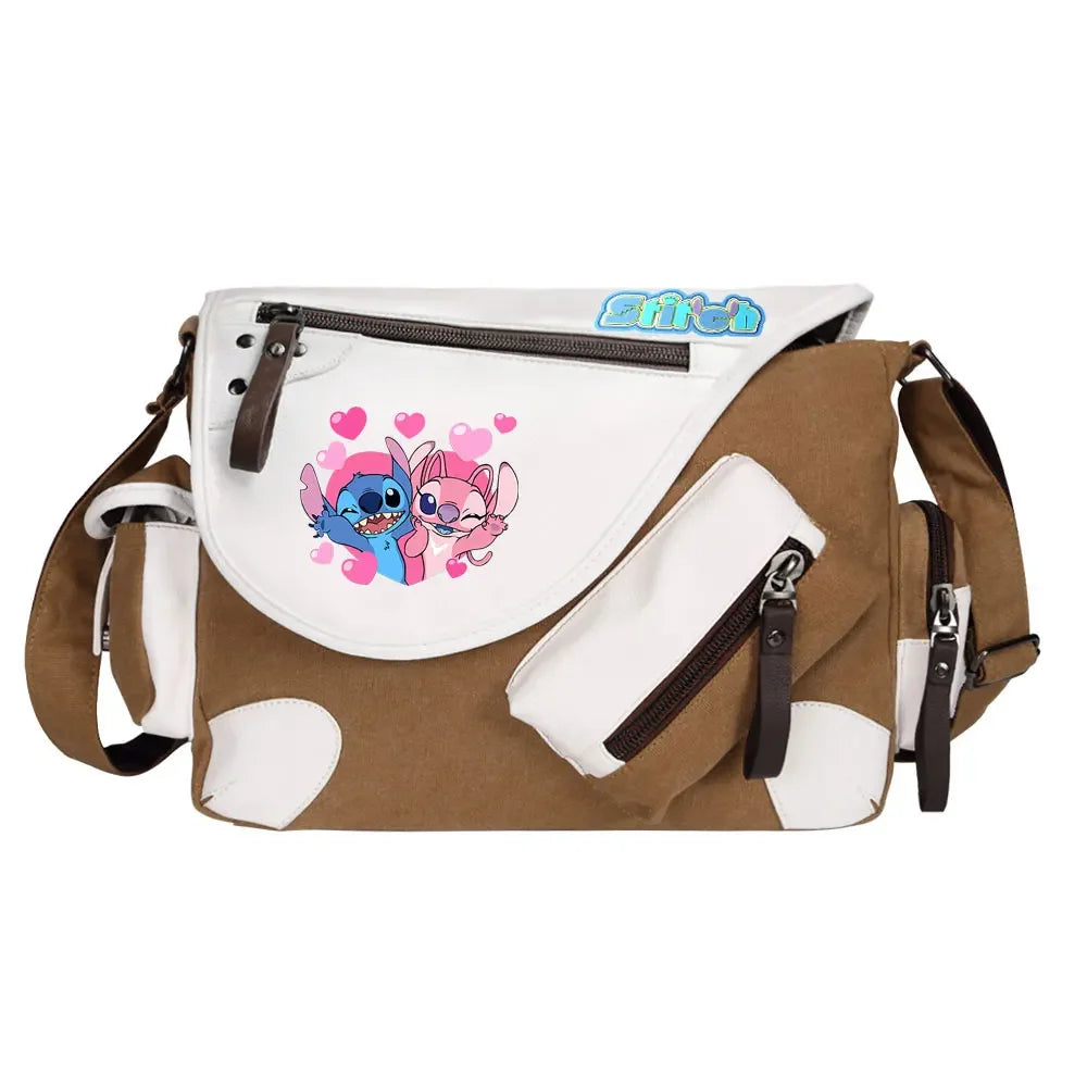 Stitch Printed Women Canvas Casual Zipper Men Shoulder Bag Crossbody Bags Boys Girls Kids Schoolbags Messenger Bag