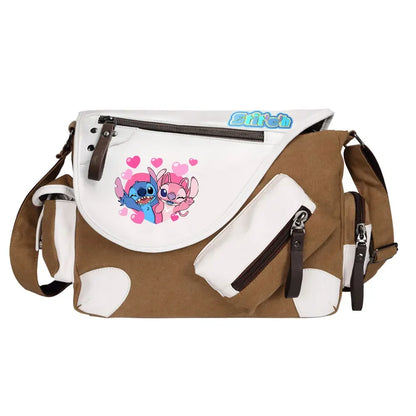 Stitch Printed Women Canvas Casual Zipper Men Shoulder Bag Crossbody Bags Boys Girls Kids Schoolbags Messenger Bag