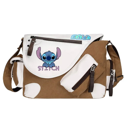 Stitch Printed Women Canvas Casual Zipper Men Shoulder Bag Crossbody Bags Boys Girls Kids Schoolbags Messenger Bag