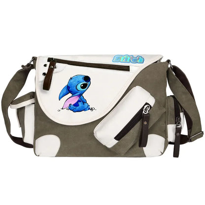 Stitch Printed Women Canvas Casual Zipper Men Shoulder Bag Crossbody Bags Boys Girls Kids Schoolbags Messenger Bag