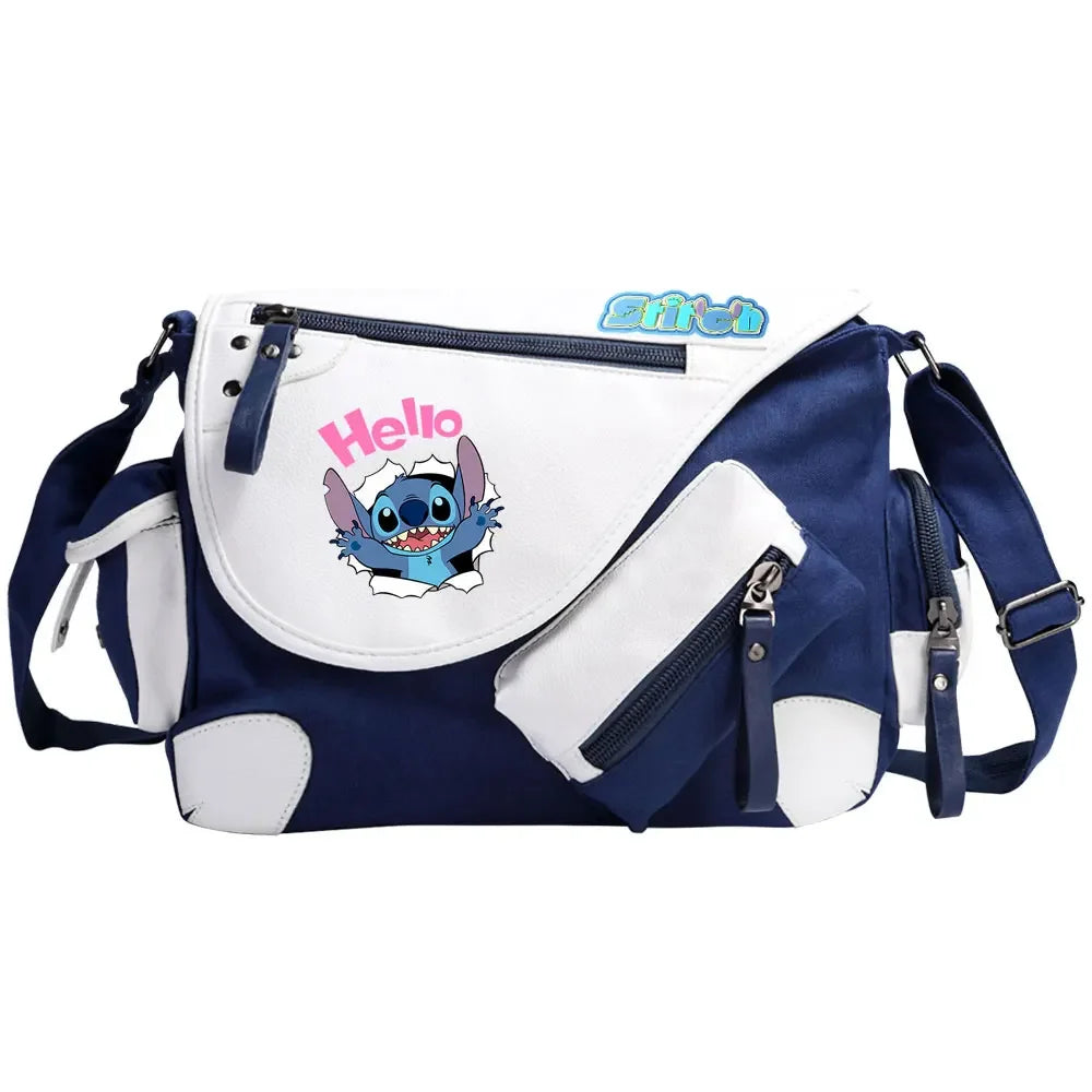 Stitch Printed Women Canvas Casual Zipper Men Shoulder Bag Crossbody Bags Boys Girls Kids Schoolbags Messenger Bag