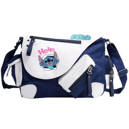 Stitch Printed Women Canvas Casual Zipper Men Shoulder Bag Crossbody Bags Boys Girls Kids Schoolbags Messenger Bag
