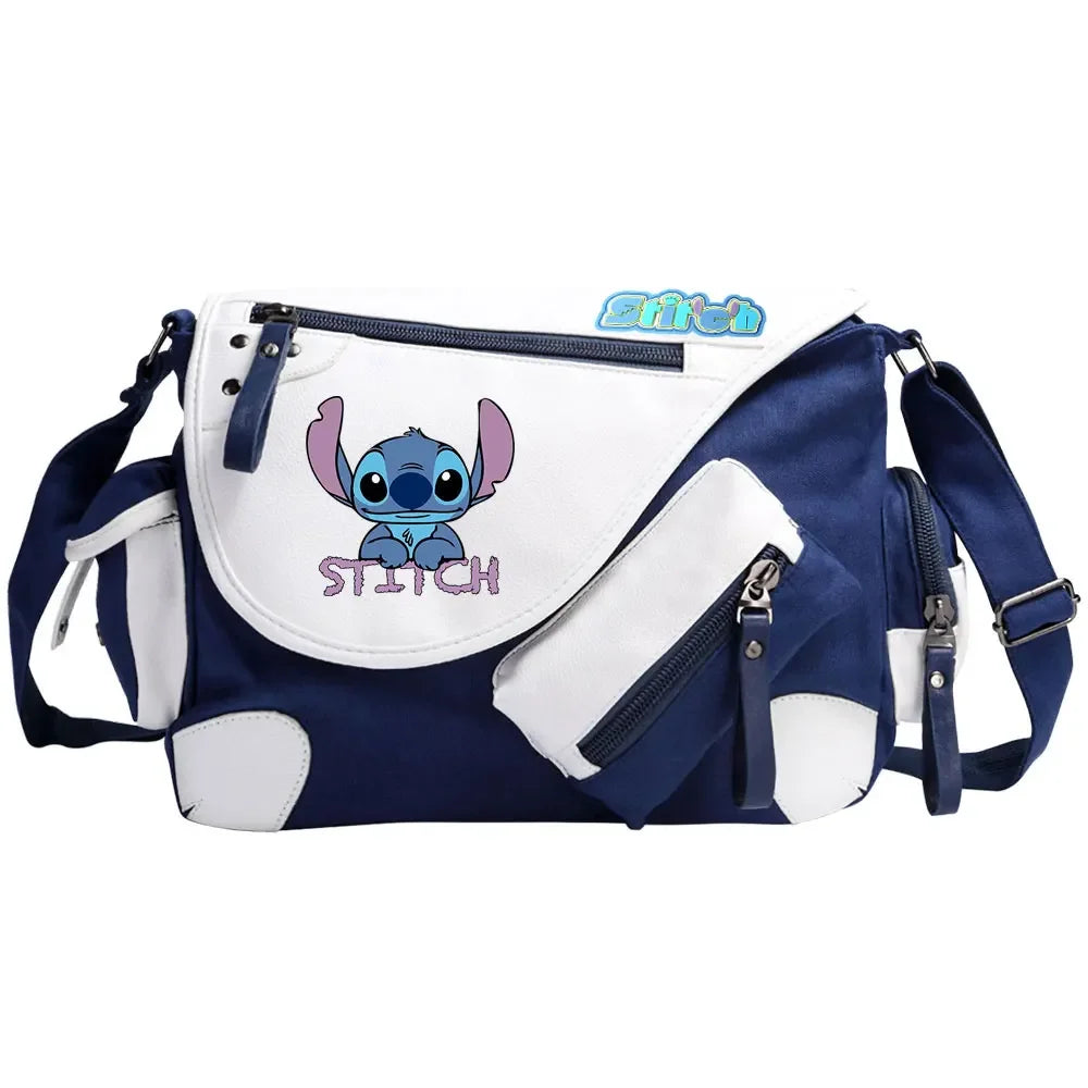 Stitch Printed Women Canvas Casual Zipper Men Shoulder Bag Crossbody Bags Boys Girls Kids Schoolbags Messenger Bag