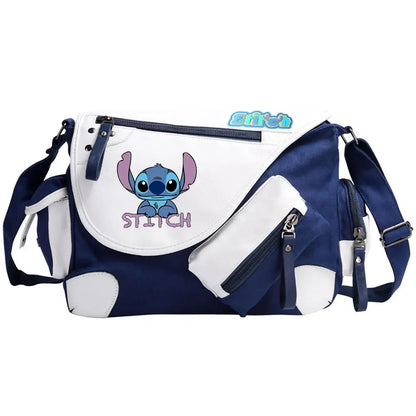 Stitch Printed Women Canvas Casual Zipper Men Shoulder Bag Crossbody Bags Boys Girls Kids Schoolbags Messenger Bag