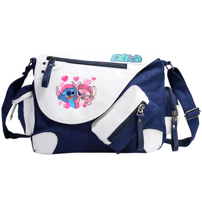 Stitch Printed Women Canvas Casual Zipper Men Shoulder Bag Crossbody Bags Boys Girls Kids Schoolbags Messenger Bag