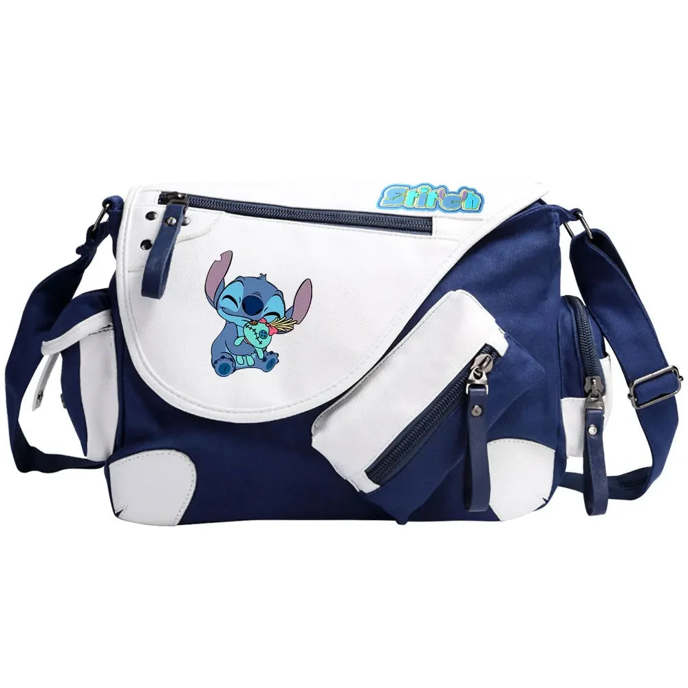 Stitch Printed Women Canvas Casual Zipper Men Shoulder Bag Crossbody Bags Boys Girls Kids Schoolbags Messenger Bag
