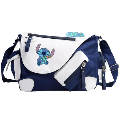 Stitch Printed Women Canvas Casual Zipper Men Shoulder Bag Crossbody Bags Boys Girls Kids Schoolbags Messenger Bag