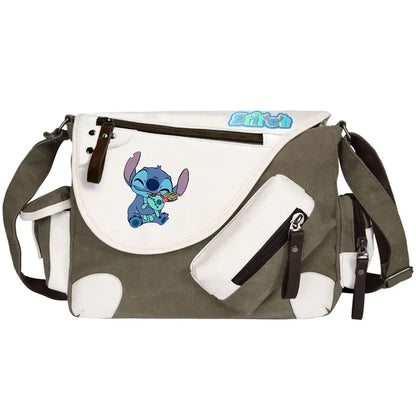 Stitch Printed Women Canvas Casual Zipper Men Shoulder Bag Crossbody Bags Boys Girls Kids Schoolbags Messenger Bag