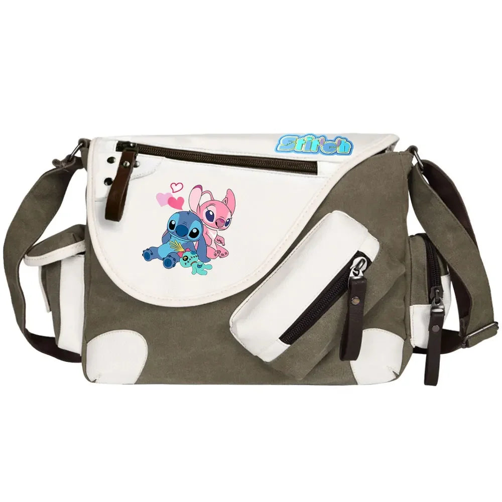 Stitch Printed Women Canvas Casual Zipper Men Shoulder Bag Crossbody Bags Boys Girls Kids Schoolbags Messenger Bag