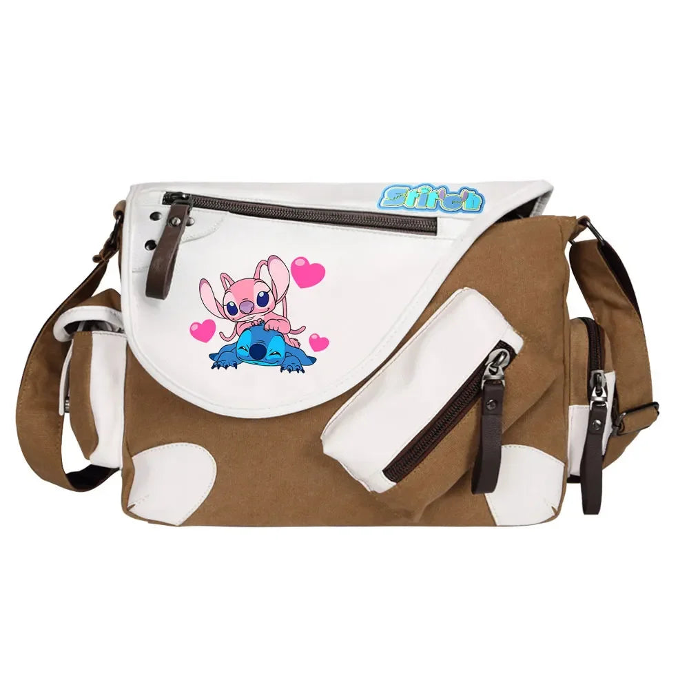 Stitch Printed Women Canvas Casual Zipper Men Shoulder Bag Crossbody Bags Boys Girls Kids Schoolbags Messenger Bag