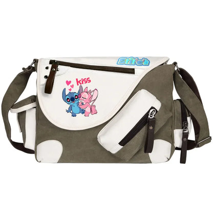 Stitch Printed Women Canvas Casual Zipper Men Shoulder Bag Crossbody Bags Boys Girls Kids Schoolbags Messenger Bag