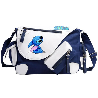 Stitch Printed Women Canvas Casual Zipper Men Shoulder Bag Crossbody Bags Boys Girls Kids Schoolbags Messenger Bag