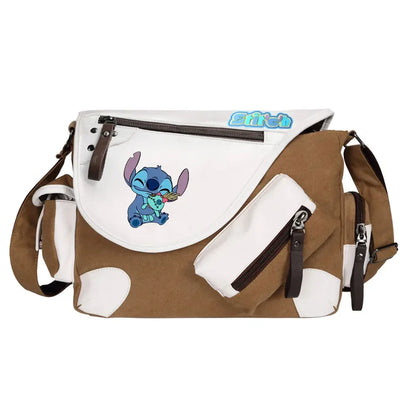 Stitch Printed Women Canvas Casual Zipper Men Shoulder Bag Crossbody Bags Boys Girls Kids Schoolbags Messenger Bag