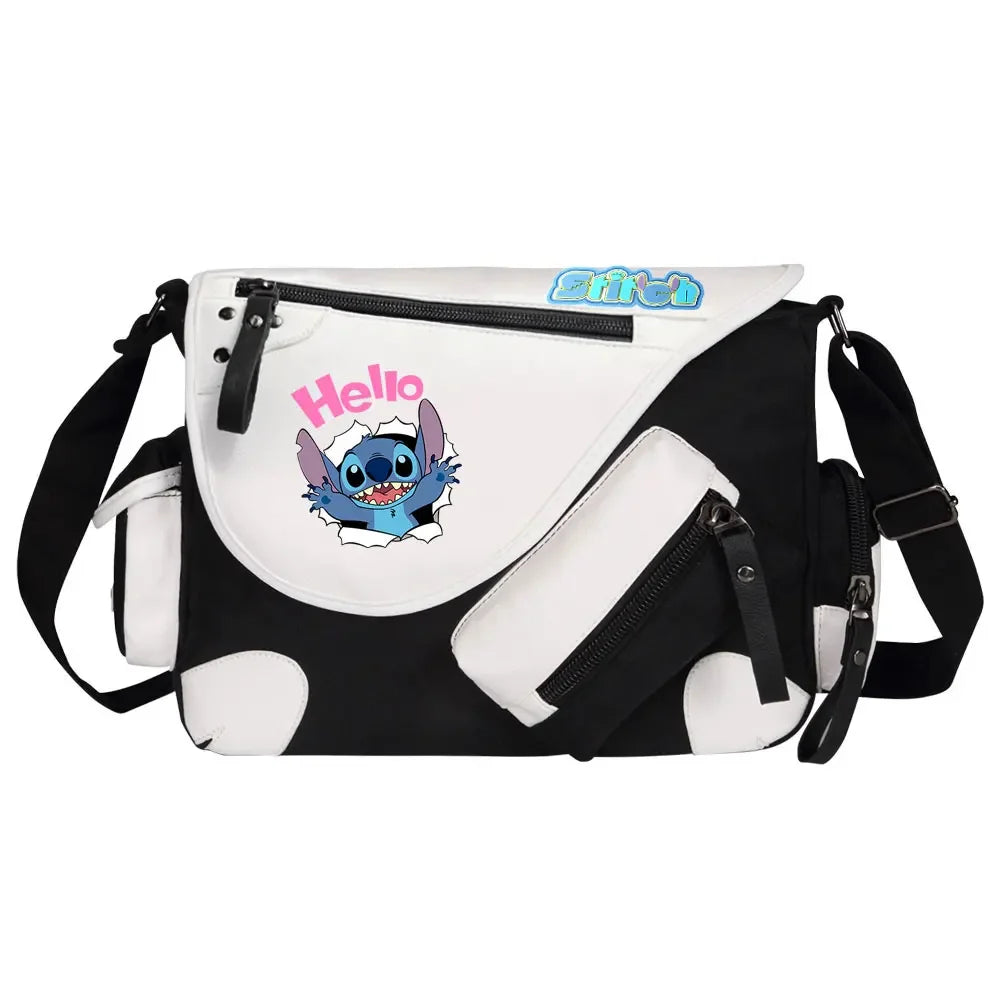 Stitch Printed Women Canvas Casual Zipper Men Shoulder Bag Crossbody Bags Boys Girls Kids Schoolbags Messenger Bag