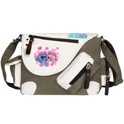 Stitch Printed Women Canvas Casual Zipper Men Shoulder Bag Crossbody Bags Boys Girls Kids Schoolbags Messenger Bag