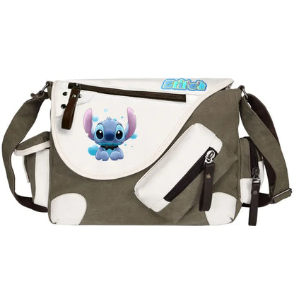 Stitch Printed Women Canvas Casual Zipper Men Shoulder Bag Crossbody Bags Boys Girls Kids Schoolbags Messenger Bag