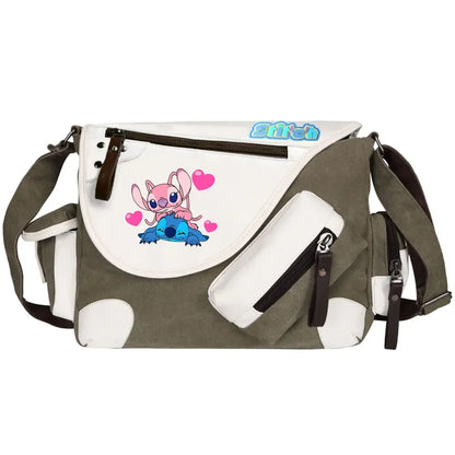 Stitch Printed Women Canvas Casual Zipper Men Shoulder Bag Crossbody Bags Boys Girls Kids Schoolbags Messenger Bag