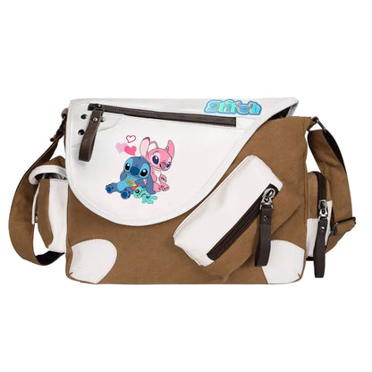 Stitch Printed Women Canvas Casual Zipper Men Shoulder Bag Crossbody Bags Boys Girls Kids Schoolbags Messenger Bag