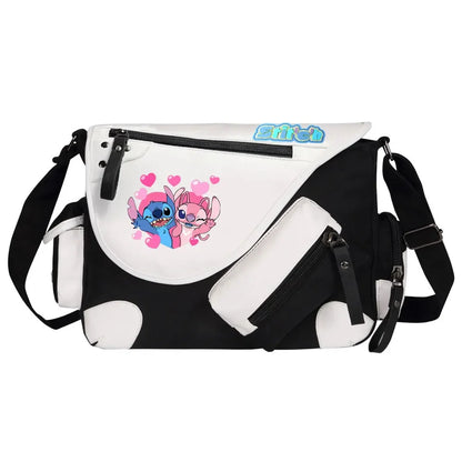 Stitch Printed Women Canvas Casual Zipper Men Shoulder Bag Crossbody Bags Boys Girls Kids Schoolbags Messenger Bag