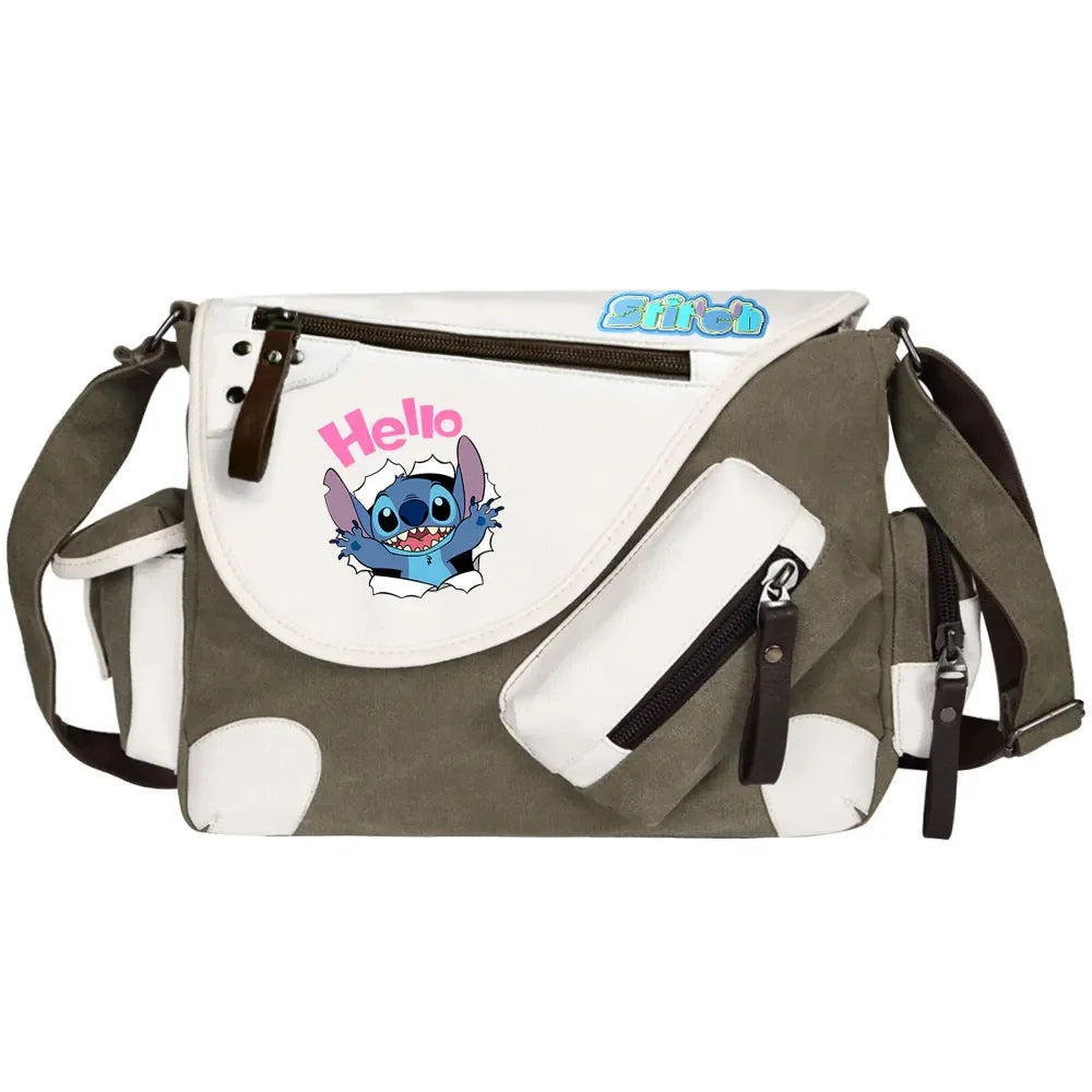 Stitch Printed Women Canvas Casual Zipper Men Shoulder Bag Crossbody Bags Boys Girls Kids Schoolbags Messenger Bag