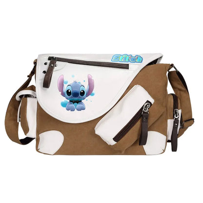 Stitch Printed Women Canvas Casual Zipper Men Shoulder Bag Crossbody Bags Boys Girls Kids Schoolbags Messenger Bag
