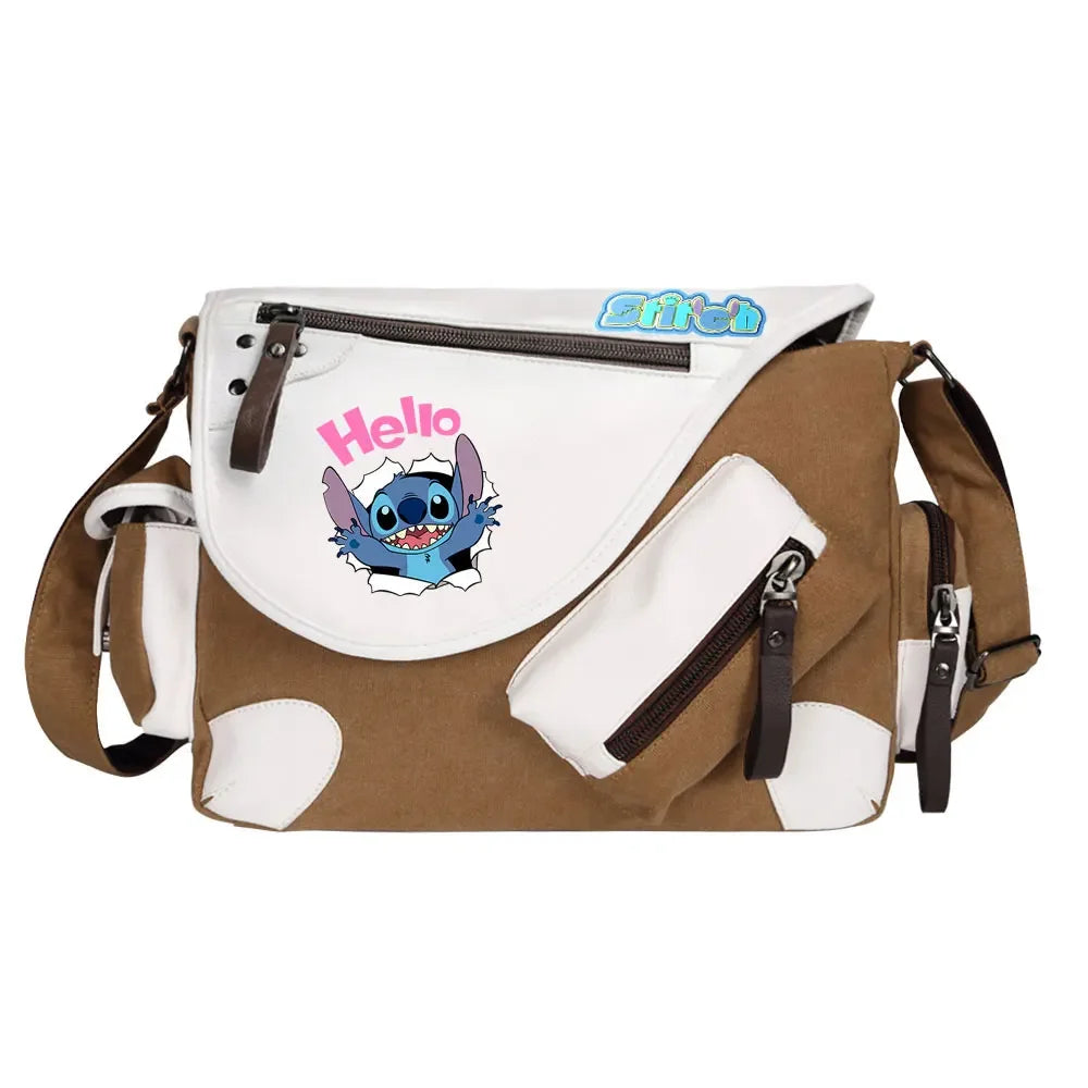 Stitch Printed Women Canvas Casual Zipper Men Shoulder Bag Crossbody Bags Boys Girls Kids Schoolbags Messenger Bag