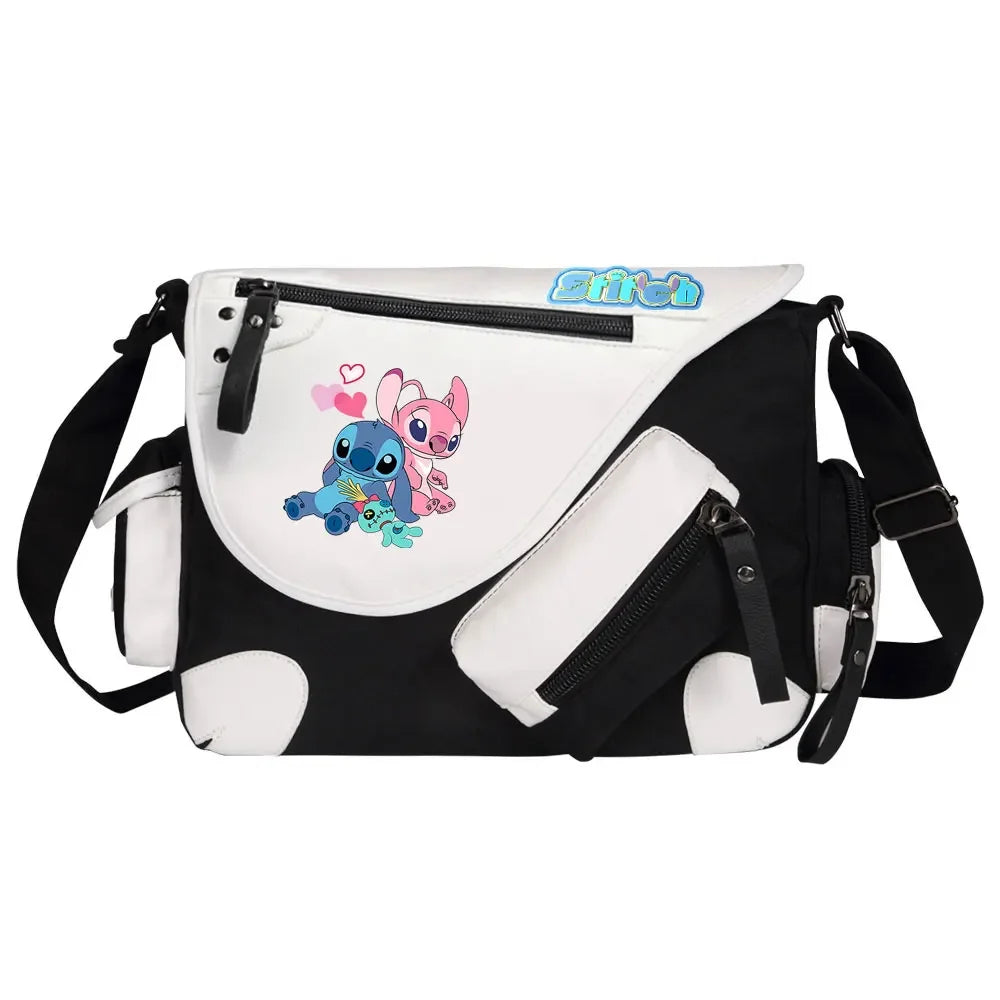 Stitch Printed Women Canvas Casual Zipper Men Shoulder Bag Crossbody Bags Boys Girls Kids Schoolbags Messenger Bag