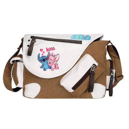 Stitch Printed Women Canvas Casual Zipper Men Shoulder Bag Crossbody Bags Boys Girls Kids Schoolbags Messenger Bag
