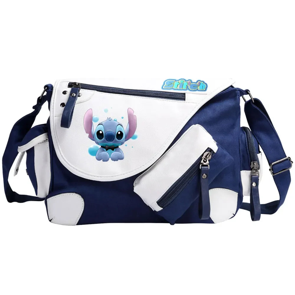 Stitch Printed Women Canvas Casual Zipper Men Shoulder Bag Crossbody Bags Boys Girls Kids Schoolbags Messenger Bag
