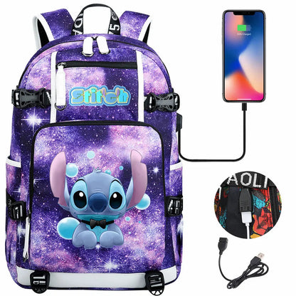 Stitch USB Large Capacity Teenagers Student Schoolbags Women Men Laptop Travel Backpack Boy Girl Kids School Book Bags