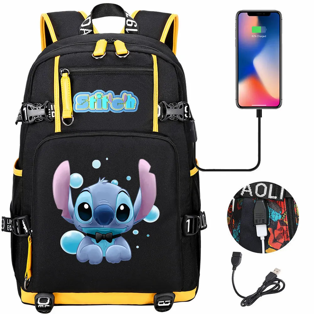 Stitch USB Large Capacity Teenagers Student Schoolbags Women Men Laptop Travel Backpack Boy Girl Kids School Book Bags