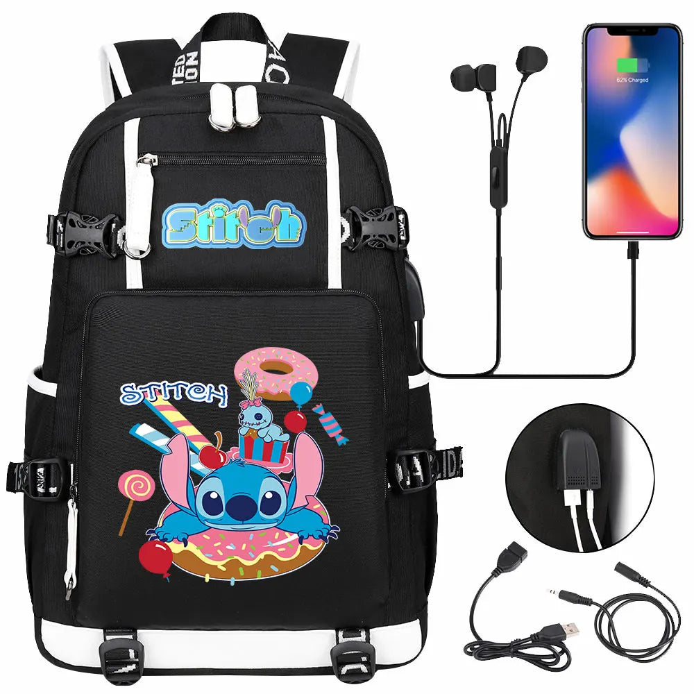 Stitch USB Large Capacity Teenagers Student Schoolbags Women Men Laptop Travel Backpack Boy Girl Kids School Book Bags