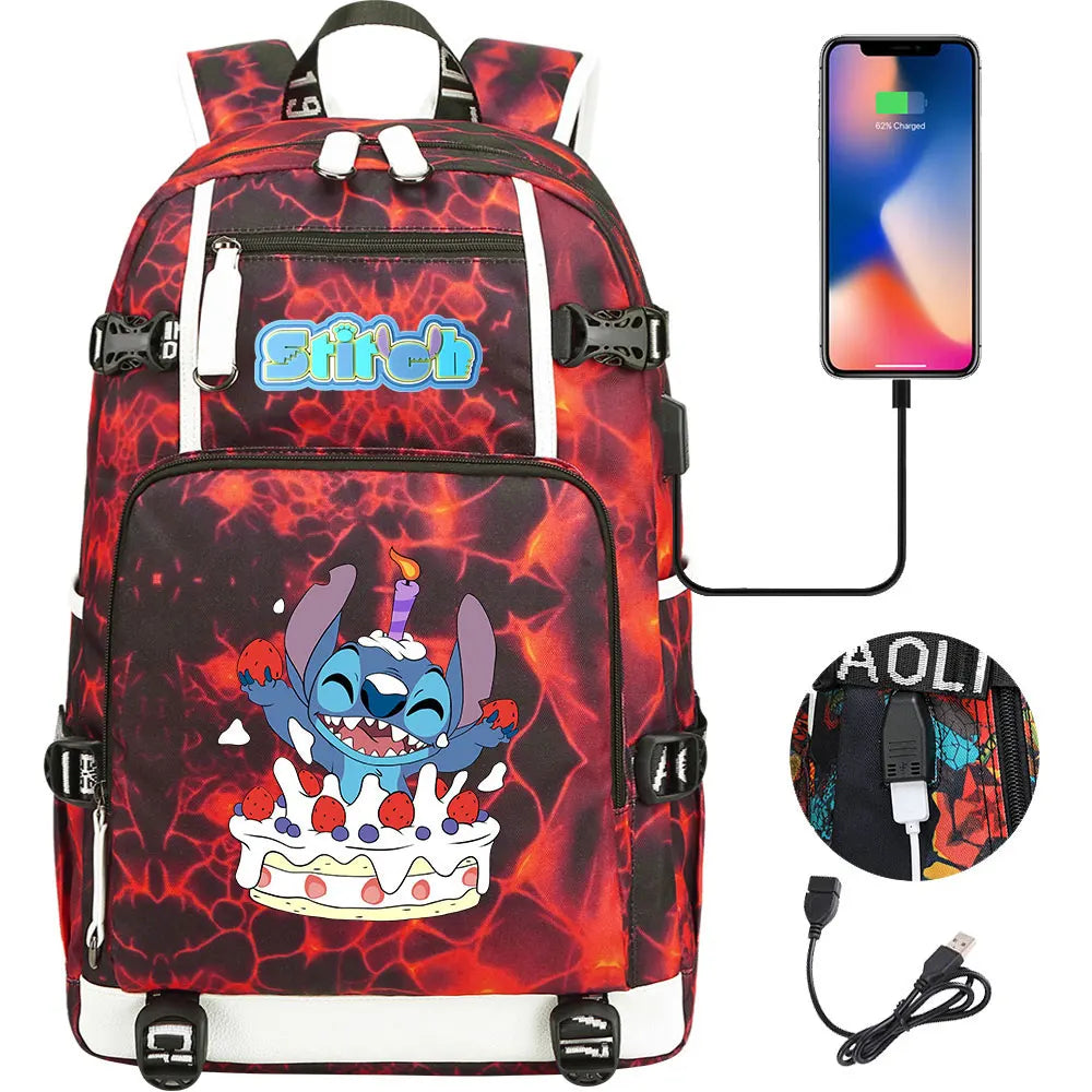 Stitch USB Large Capacity Teenagers Student Schoolbags Women Men Laptop Travel Backpack Boy Girl Kids School Book Bags