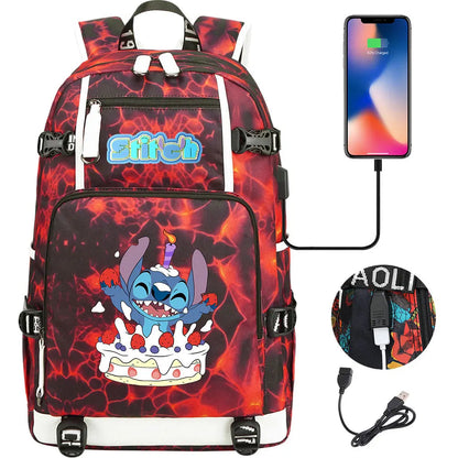 Stitch USB Large Capacity Teenagers Student Schoolbags Women Men Laptop Travel Backpack Boy Girl Kids School Book Bags