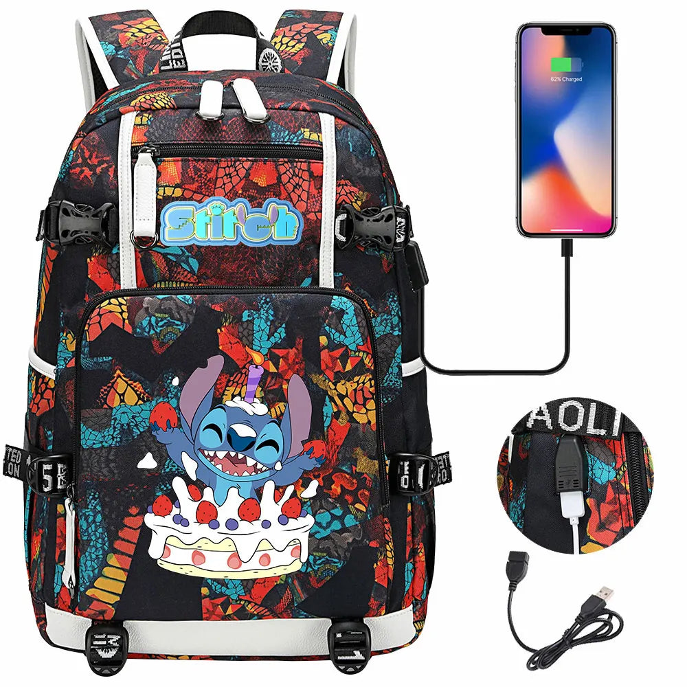 Stitch USB Large Capacity Teenagers Student Schoolbags Women Men Laptop Travel Backpack Boy Girl Kids School Book Bags