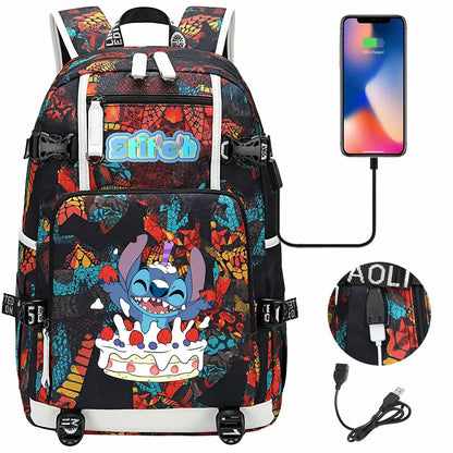 Stitch USB Large Capacity Teenagers Student Schoolbags Women Men Laptop Travel Backpack Boy Girl Kids School Book Bags