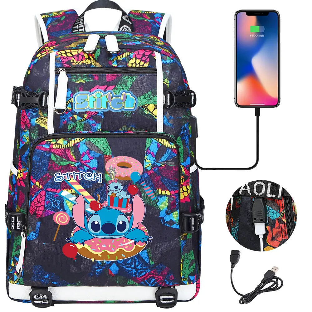 Stitch USB Large Capacity Teenagers Student Schoolbags Women Men Laptop Travel Backpack Boy Girl Kids School Book Bags